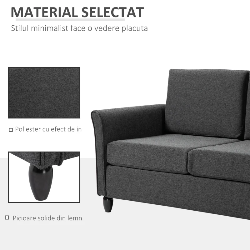 HOMCOM canapea 2 locuri, tapitata,141x70x78cm, gri(m-5)