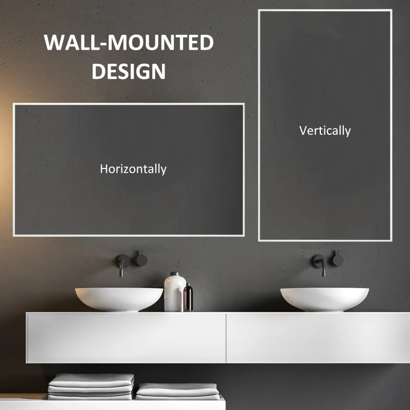 kleankin Oglinda de baie dreptunghiulara din placi aglomerate si sticla cu design de perete, 104x60 cm, alb si argintiu