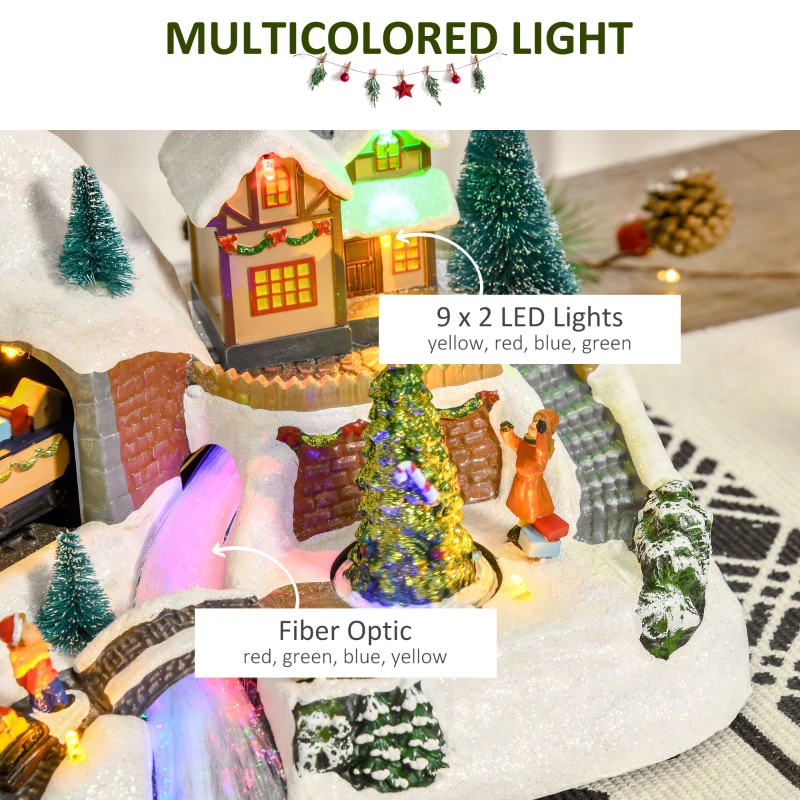 HOMCOM Instalatie de craciun cu brad rotativ si 8 sunete, set 2 decoratiuni de Craciun cu lumini LED si fibre optice, 30x19x19,5 cm