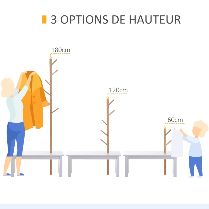 HOMCOM Banc porte-manteaux 2 en 1 design contemporain cosy dim. 80L x 30l x 180H cm MDF blanc bois massif bambou