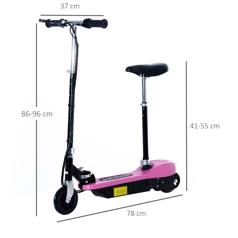 HOMCOM Monopattino Elettrico Pieghevole per Bambini con Seggiolino ad Altezza Regolabile, in Metallo e PE, 78x37x99 cm, Rosa