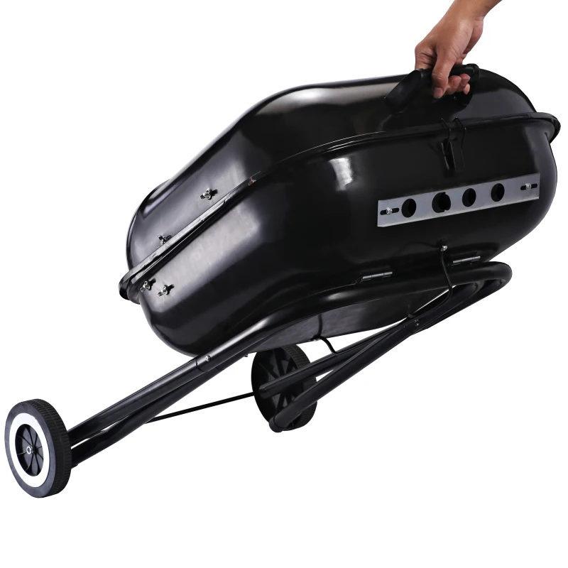 Outsunny Barbecue in Acciaio con 2 Ruote, Coperchio, Ventola Controllo Calore, Gambe Pieghevoli | Nero | 57x70x86cm