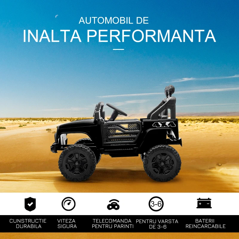 HOMCOM Masina Electrica 12V – Copii cu Telecomanda si Faruri(m-4)