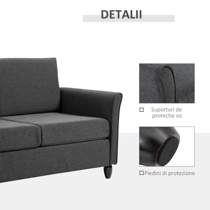 HOMCOM canapea 2 locuri, tapitata,141x70x78cm, gri(m-6)