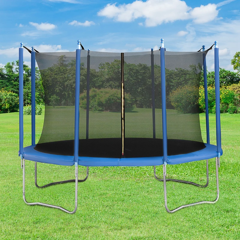 HOMCOM Tappeto Elastico per Bambini e Adulti con Rete e Bordo Imbottito, Trampolino da Giardino, Φ366x275cm, Blu e Nero