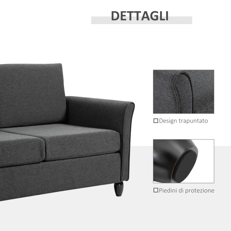 HOMCOM canapea 2 locuri, tapitata,141x70x78cm, gri(m-7)