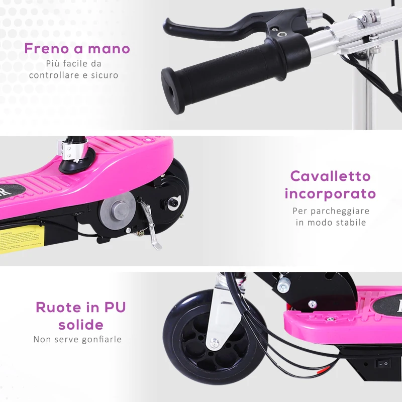 HOMCOM Monopattino Elettrico Pieghevole per Bambini con Seggiolino ad Altezza Regolabile, in Metallo e PE, 78x37x99 cm, Rosa