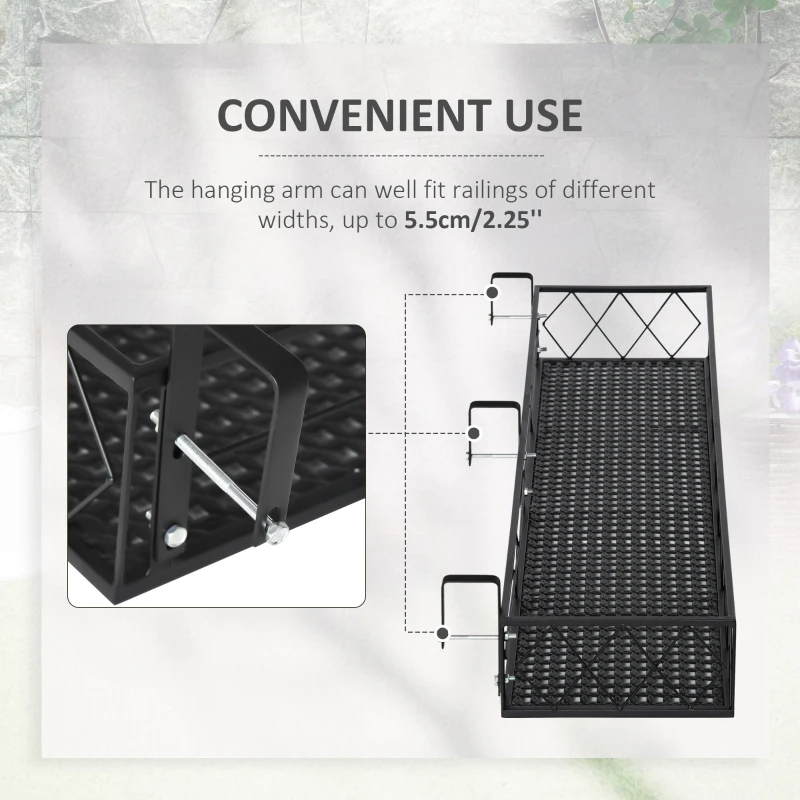Outsunny Suport de ghiveci de exterior cu carlige pentru balustrada, set de 2 piese pentru balcoane si terase din metal, 100x31x12 cm, negru
