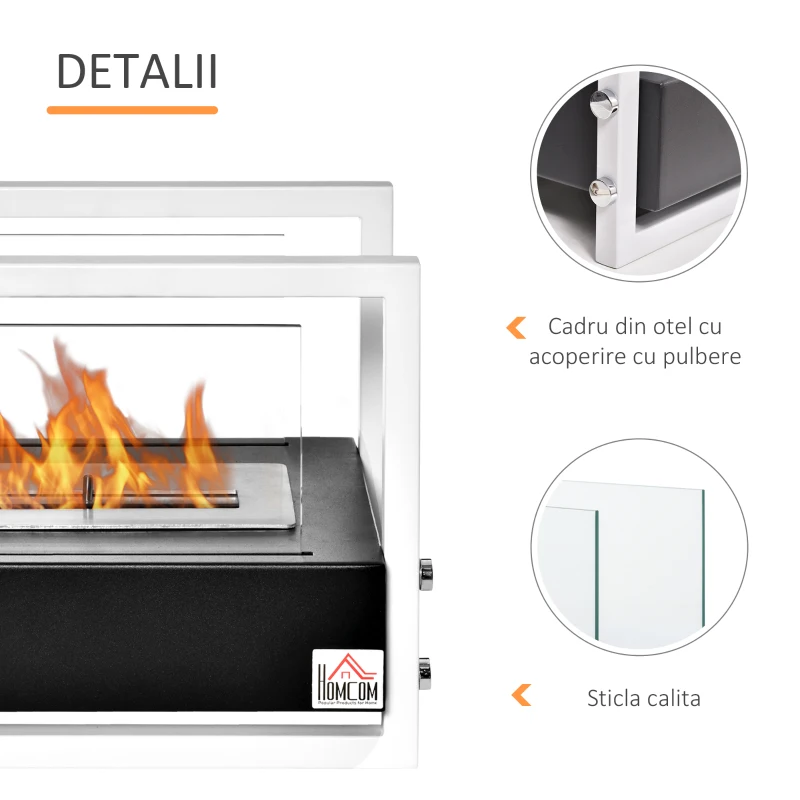 HOMCOM Semineu cu bioetanol, portabil, semineu bio de masa, rezervor de 1.5L