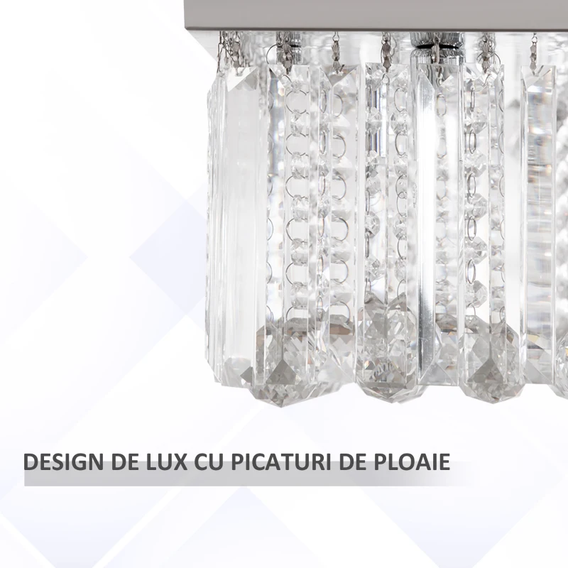 HOMCOM Lustra Moderna Dreptunghiulara cu Picaturi Cristal K9 Baza Otel Inox