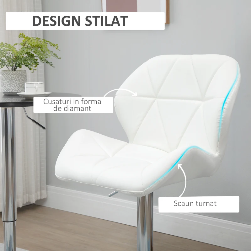 Homcom Set 2 Scaune Bar Piele Alba – Pivotante si Reglabile