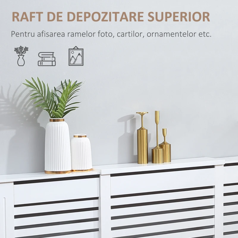 HOMCOM Masca Calorifer – Latime Reglabila, MDF cu Raft Decorativ(m-6)