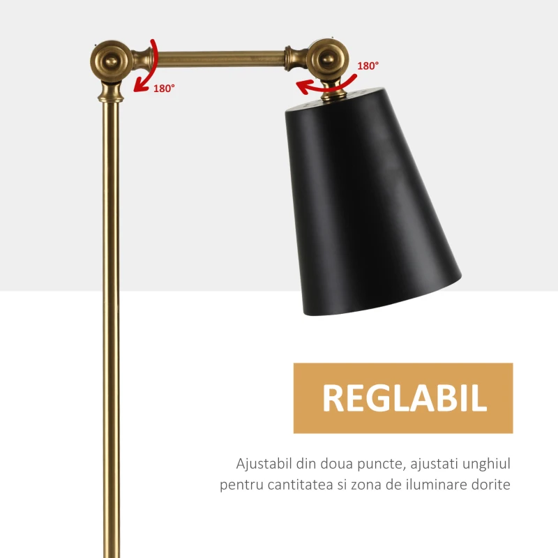 HOMCOM Lampa de Noptiera Lampa de Masa din Metal Negru si Auriu 40x18x70cm