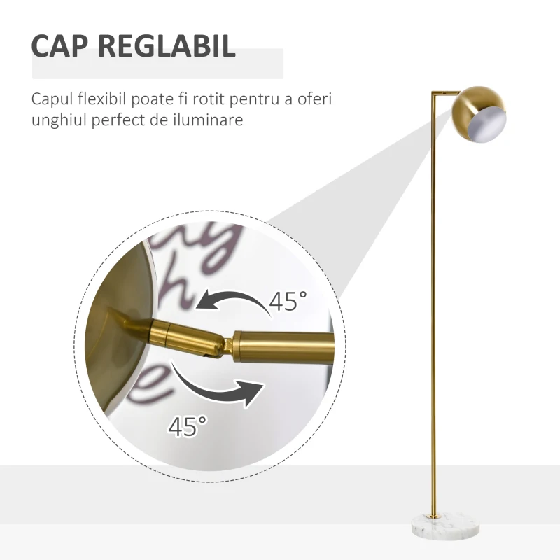 Homcom Lampadar Vintage – Abajur Reglabil, E27, Finisaj Auriu