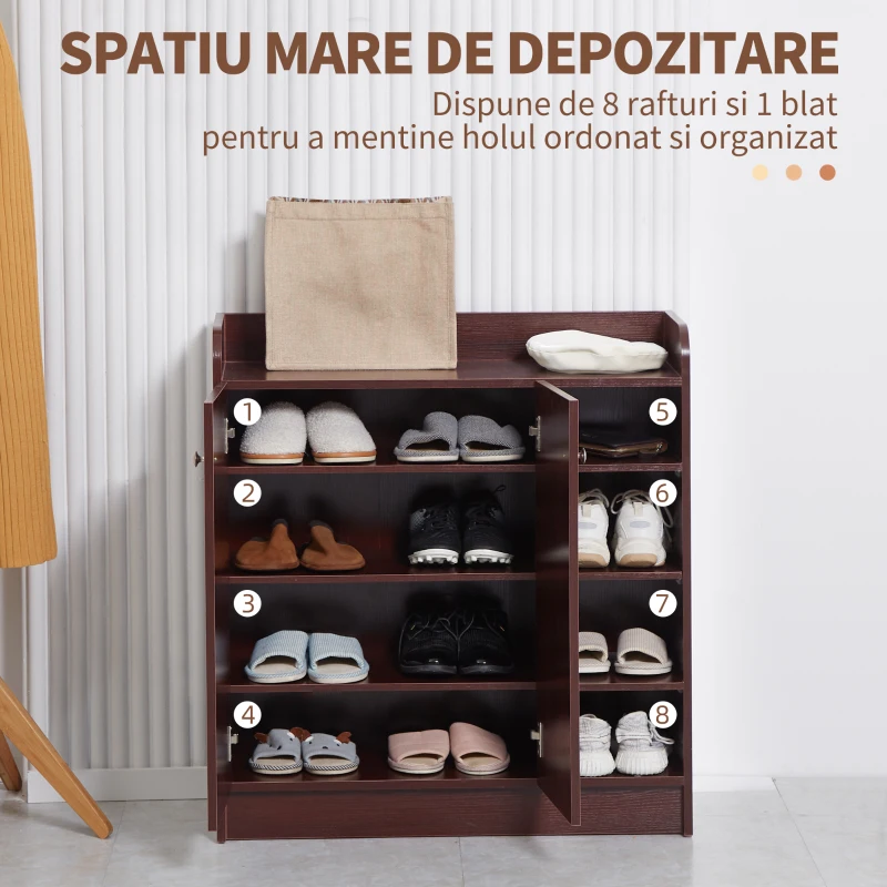 Homcom Dulap Pantofi 83×30×90 cm – Lemn, 12 Perechi, Culoare Cafenie(m-4)