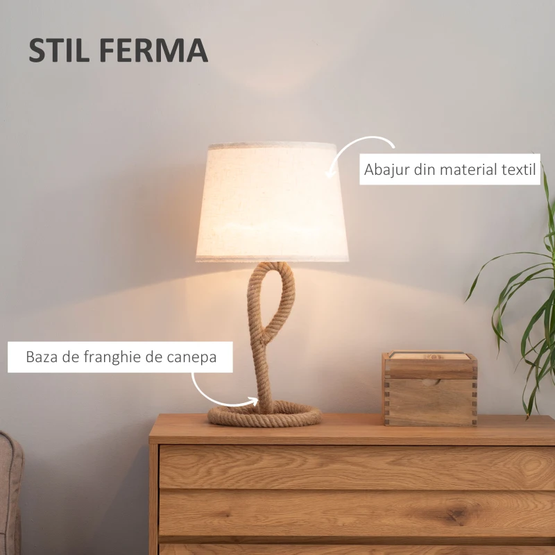 HOMCOM Lampa de Masa Stil Marinaresc din Franghie si Tesatura, Cuplare E27 Ф30x56cm