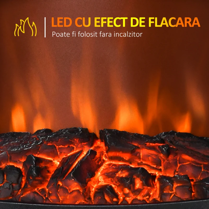 HOMCOM Semineu Electric cu Efect de Flacara 3 Laturi Deschise Temperatura 1000W-2000W