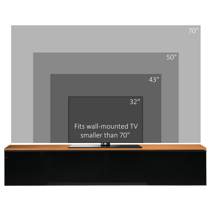 HOMCOM Dulap de perete pentru televizor cu design lucios si dulapuri inchise, PAL, 160x35x30 cm, maro si negru