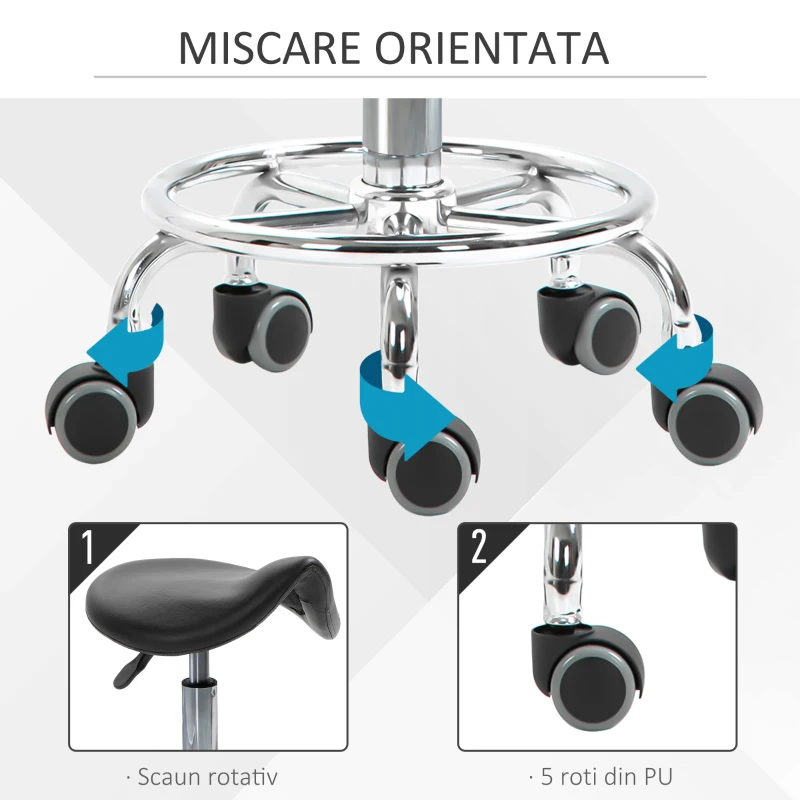Homcom Scaun Ergonomic – Reglabil pe inaltime, Negru cu 5 Roti