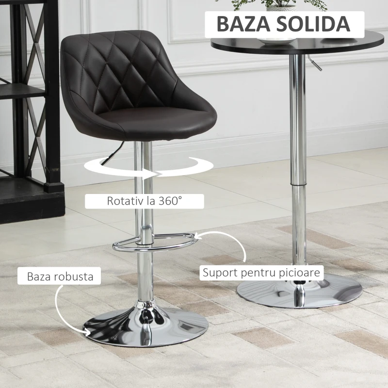 HOMCOM Set 2 Scaune de Bar Pivotante Reglabile in Inaltime din Imitatie de Piele Maro