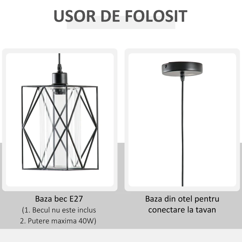 HOMCOM Lampadar Vintage Stil Industrial Lampadar de salon negru reglabil