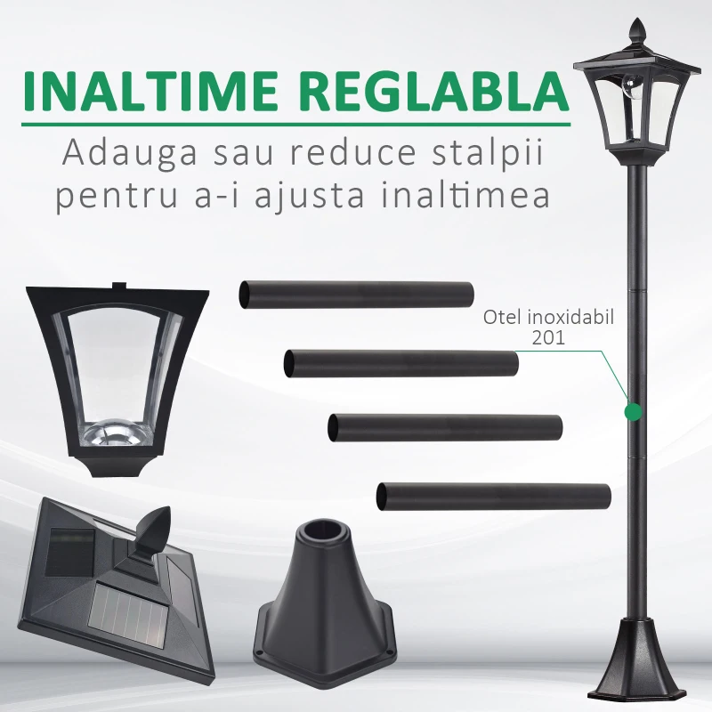 Outsunny Felinar LED Solar 160 cm – Design Negru pentru Gradina