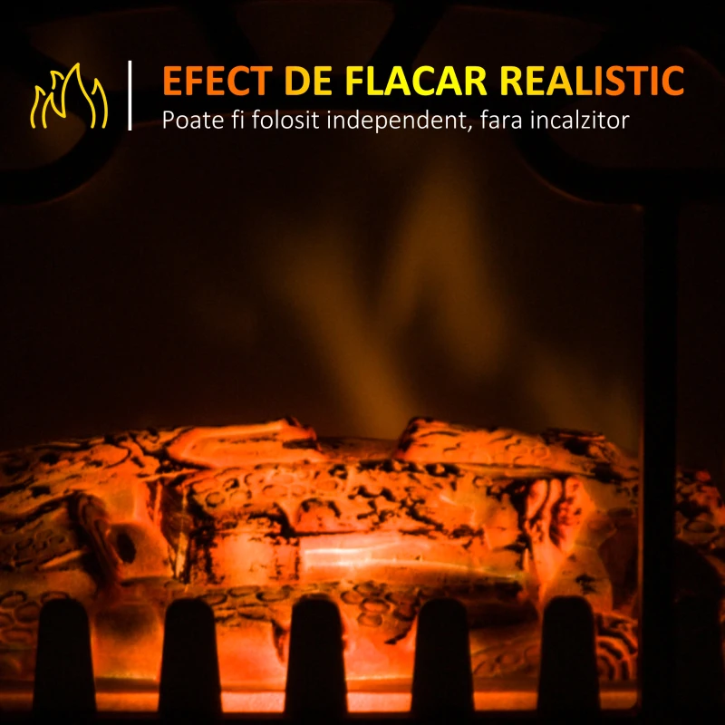 Semineu electric HOMCOM cu putere reglabila cu efect de flacara 900 W/1800 W, 36 x 25,5 x 41,5 cm, negru