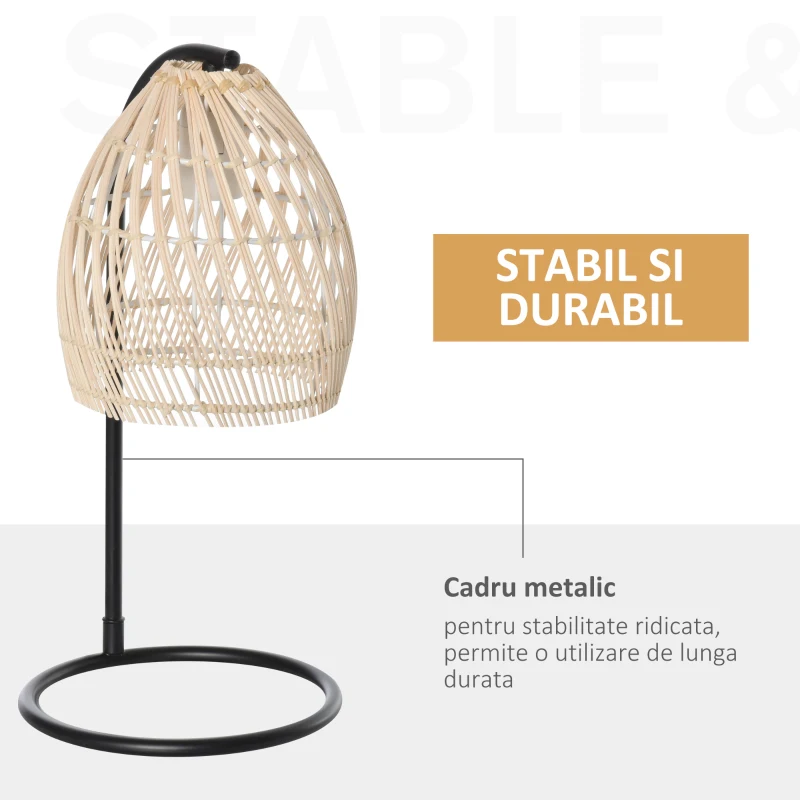 HOMCOM Lampa de masa Vintage din metal si Rattan Cuplare E27 Ф20x41cm Bej