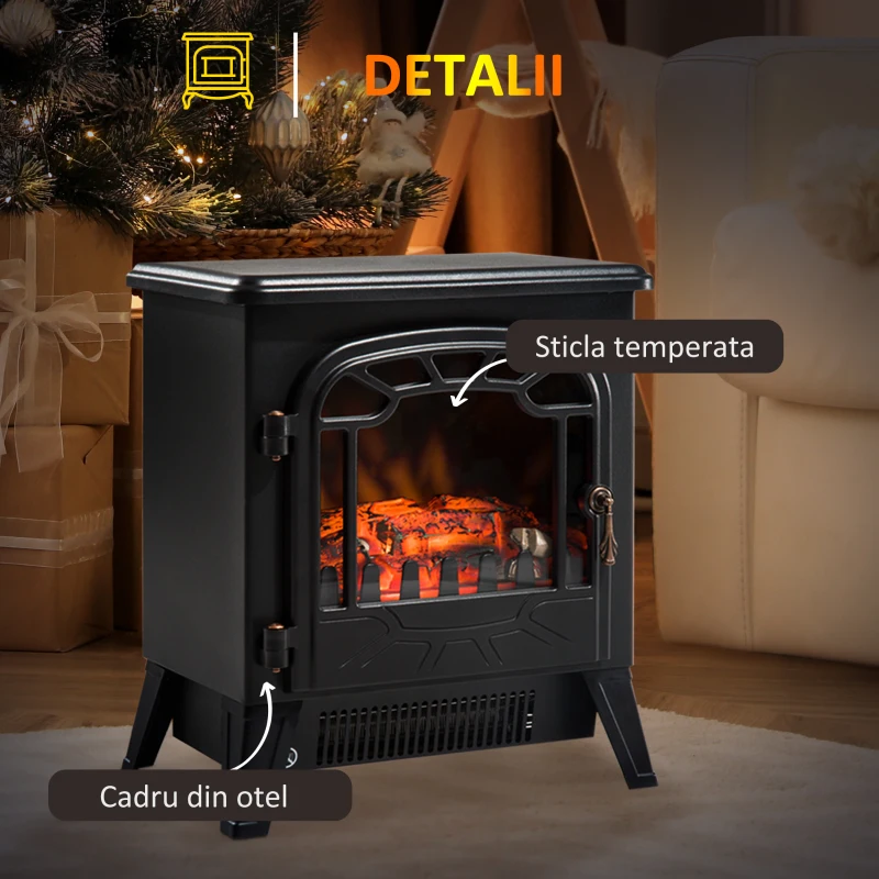 Semineu electric HOMCOM cu putere reglabila cu efect de flacara 900 W/1800 W, 36 x 25,5 x 41,5 cm, negru