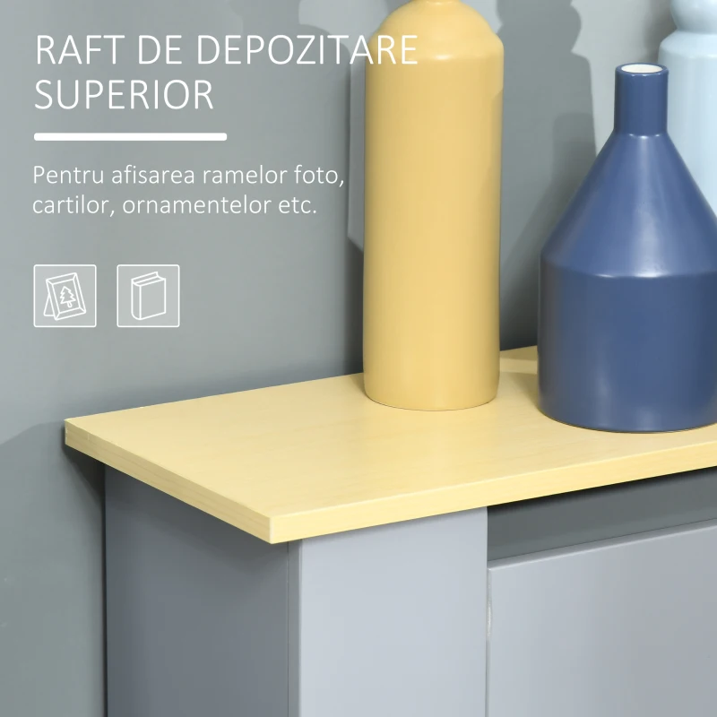 HOMCOM Masca Calorifer Design cu Sipci cu Raft in MDF si Lemn Gri