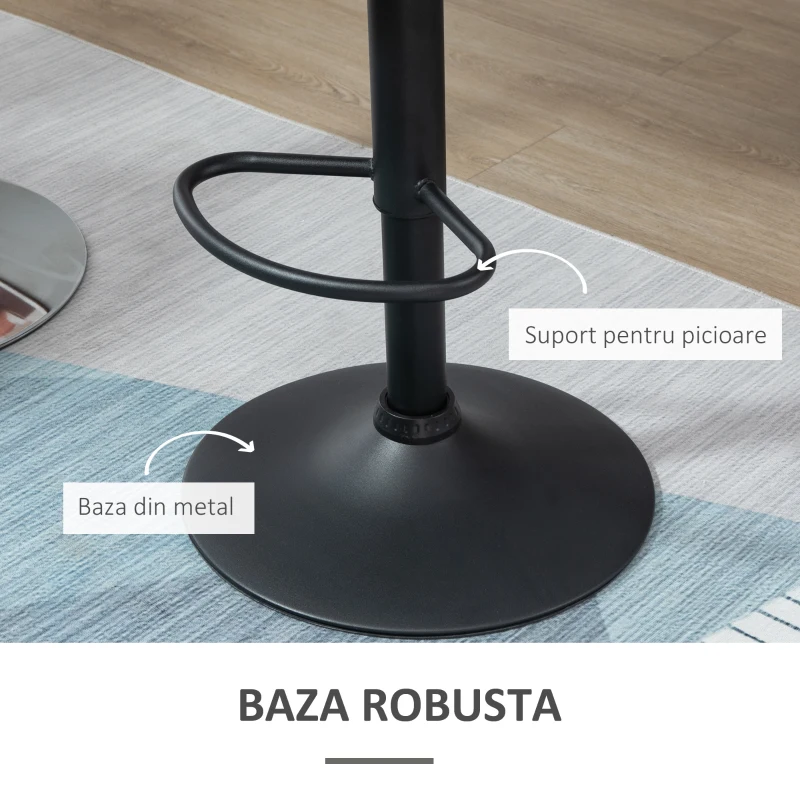 HOMCOM Set de 2 Scaune de Bar cu Înălțime Reglabilă, Bază Metalică și Șezut din Catifea, 51.5x57.5x93-114.5 cm, Gri