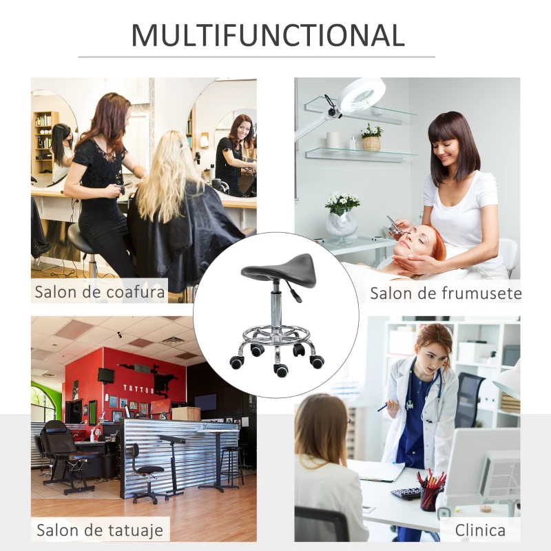Homcom Scaun Ergonomic – Reglabil pe inaltime, Negru cu 5 Roti