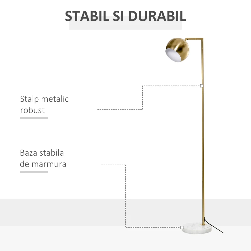 Homcom Lampadar Vintage – Abajur Reglabil, E27, Finisaj Auriu