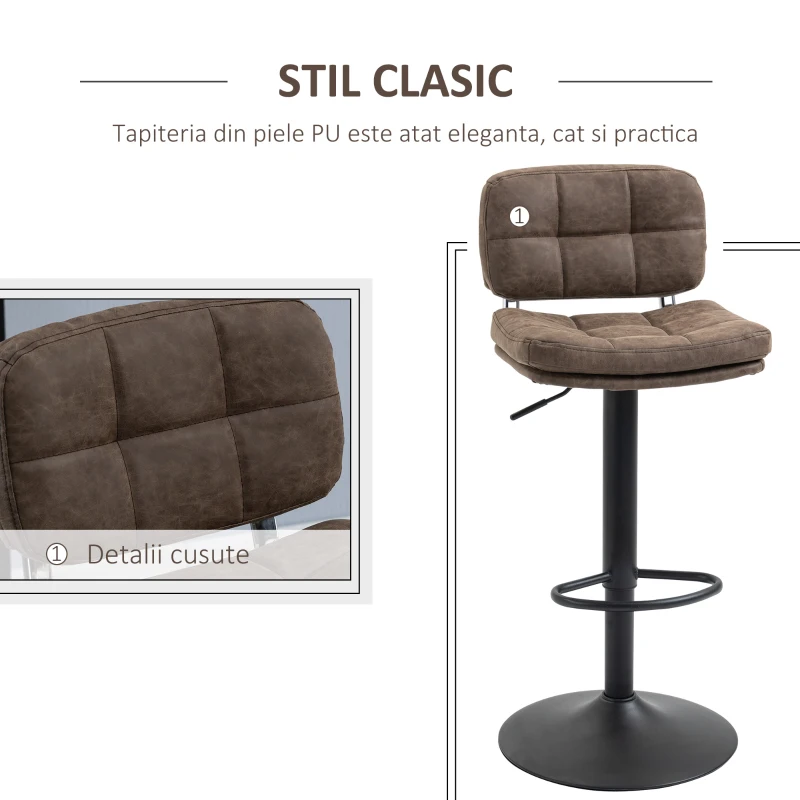 HOMCOM Set 2 Scaune de Bar Pivotante din Imitatie de Piele Inaltime Reglabila Negru