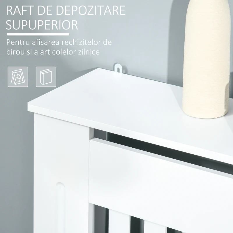 HOMCOM Mască pentru Calorifer din Lemn cu Lamele Verticale și Raft Superior, 78x19x81 cm, Alb(m-7)