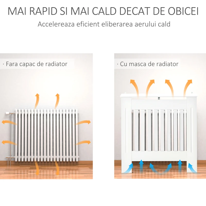 HOMCOM Mască pentru Calorifer din Lemn cu Lamele Verticale și Raft Superior, 78x19x81 cm, Alb(m-4)