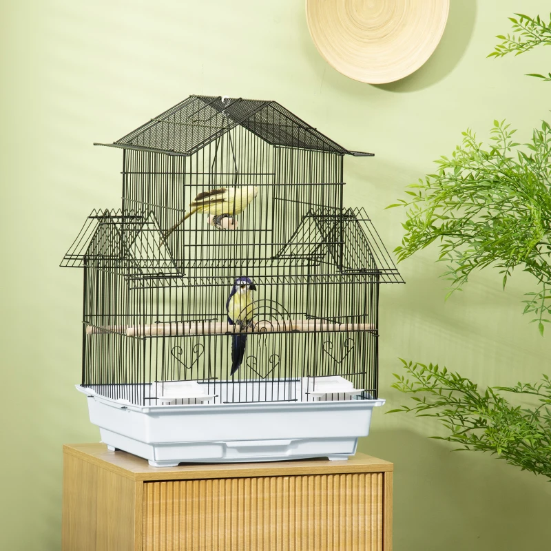 PawHut Cusca pentru pasari din metal si plastic cu maner de transport si tava detasabila, 50,5x41x63 cm, alb