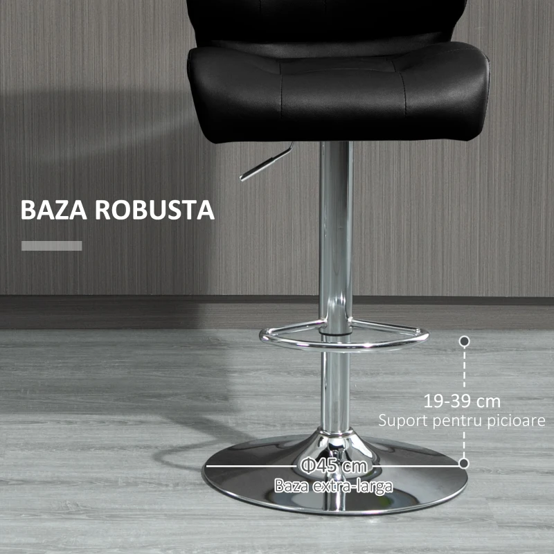 HOMCOM Set 2 Taburete Bar Pivotante cu Inaltime Reglabila din Imitatie de Piele Neagra(m-5)