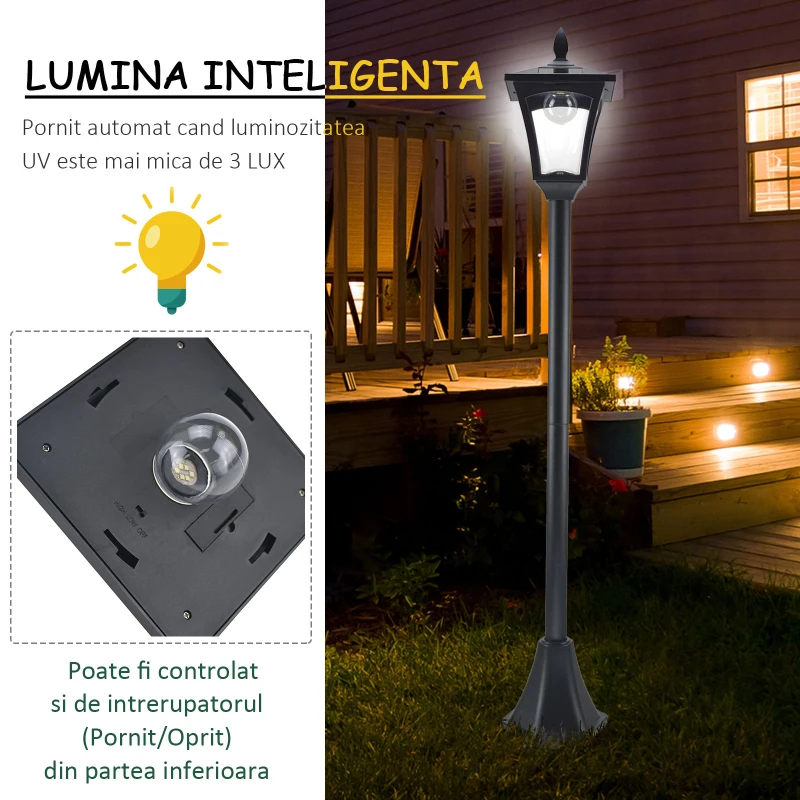 Outsunny Felinar LED Solar 160 cm – Design Negru pentru Gradina
