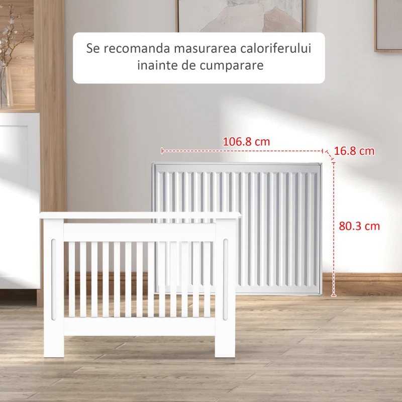 HOMCOM masca de calorifer, din lemn MDF, 112x19x81cm, alb(m-5)