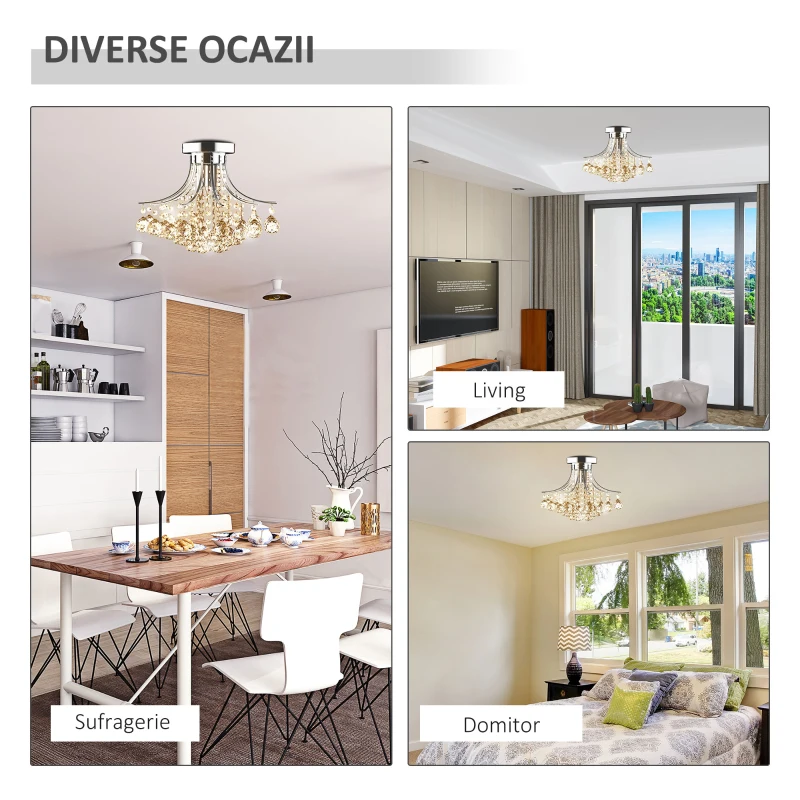 HOMCOM Lustra Moderna Dreptunghiulara cu Picaturi Cristal K9 Baza Otel Inox