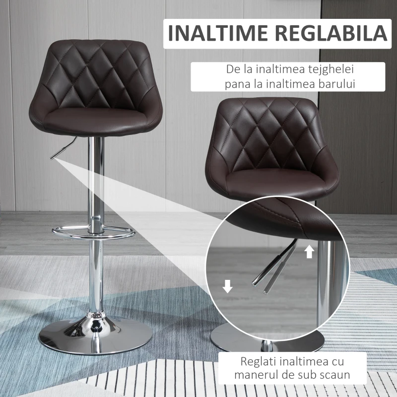 HOMCOM Set 2 Scaune de Bar Pivotante Reglabile in Inaltime din Imitatie de Piele Maro