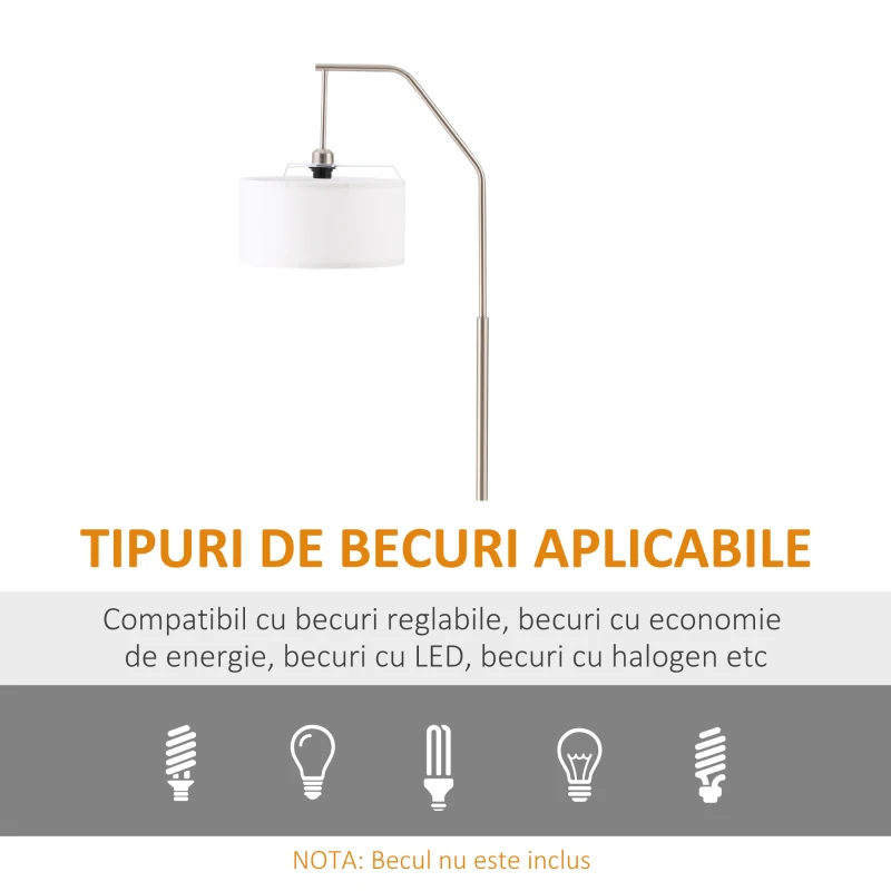 HOMCOM Lampă de podea modernă din oțel cu abajur din material textil, 65x33x158cm – alb