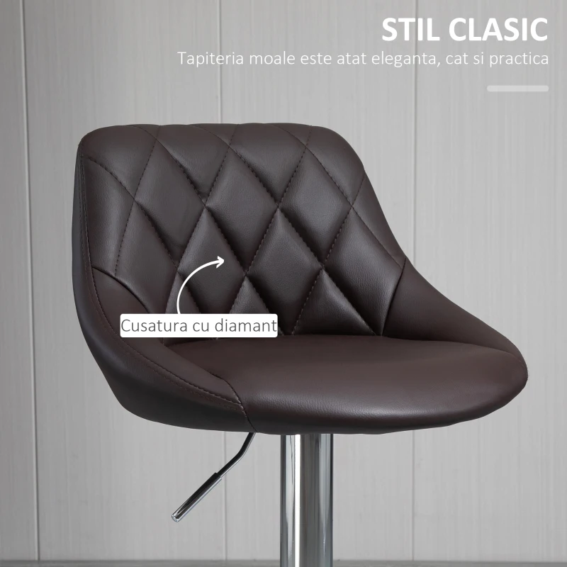 HOMCOM Set 2 Scaune de Bar Pivotante Reglabile in Inaltime din Imitatie de Piele Maro