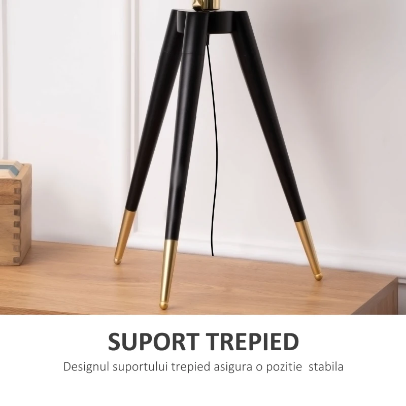 HOMCOM Lampă de masă cu trepied și abajur auriu metalic, fixare E27, Ф30x62cm – auriu