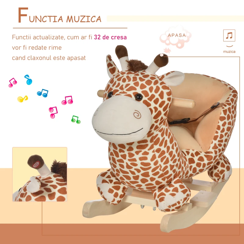 HOMCOM Leagan din lemn in forma de girafa, 60x33x45 cm