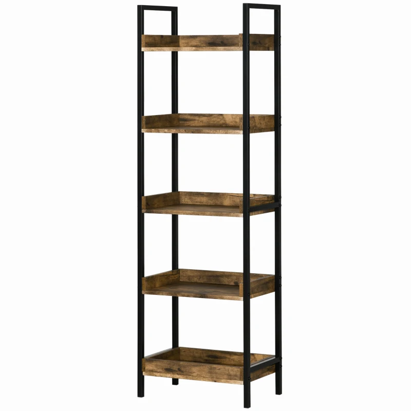Homcom Biblioteca 5 Rafturi – Stil Industrial, Lemn & Metal