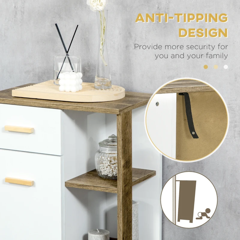 kleankin Dulap de baie modern cu dulap, sertar si rafturi din lemn, dulap multifunctional cu baza inaltata, 50x30x89cm, alb