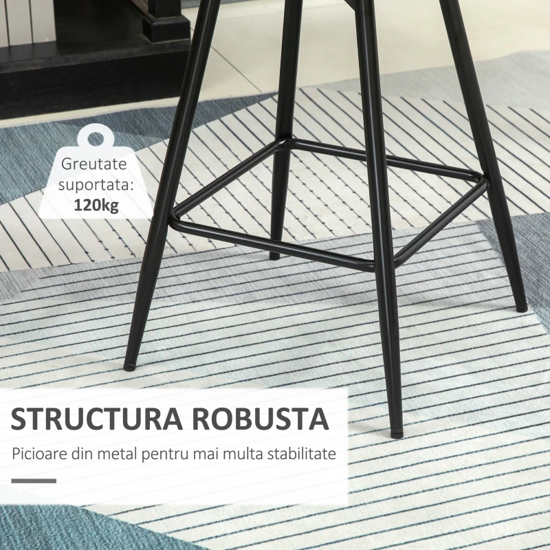 HOMCOM Set de 2 scaune de bar cu spatar si suport pentru picioare, scaune inalte tapitate in stil nordic din metal si catifea, alb-crem, 45x47x84 cm