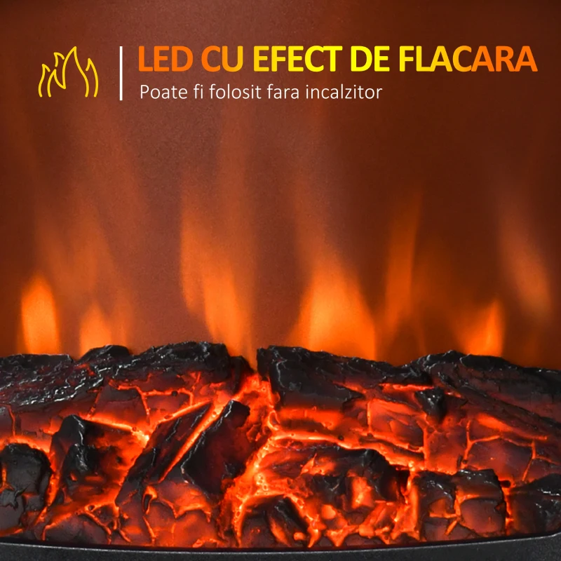 HOMCOM Semineu Electric Efect Flacara 3 Laturi Deschise Temperatura 1000W-2000W